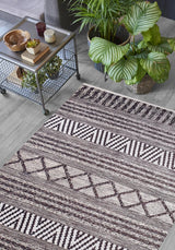 Brown Beige Bohemian Geometric Living Room Rug Striped - Polyester