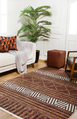 Brown Cream Ethnic Geometric Living Room Rug - Polyester