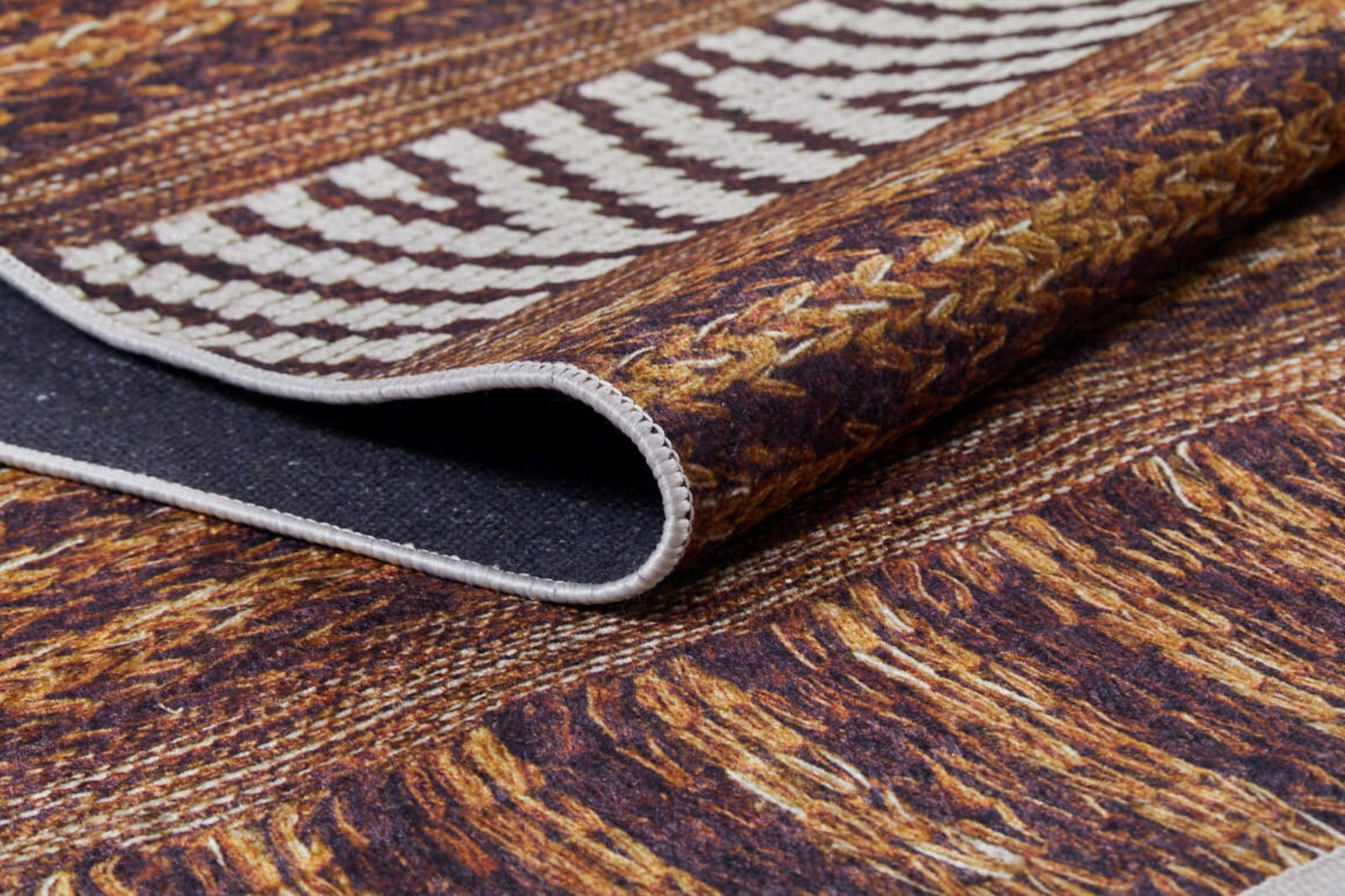 Sadrinsk Kahverengi Çizgili Dijital Baskı Halı Halınet