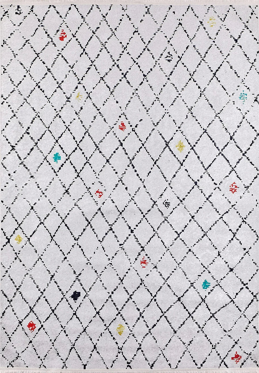 Bohemian Geometric Multicolor Area Rug on White – in the living room