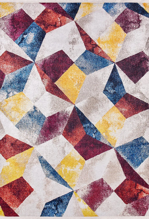 Mavi Geometrik Modern Halı - Yıkanabilir - Kaymaz Taban - Pati Dostu
