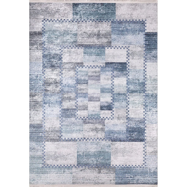 Beyaz Gri Geometrik Modern Halı - Yıkanabilir - Kaymaz Taban - Pati Dostu