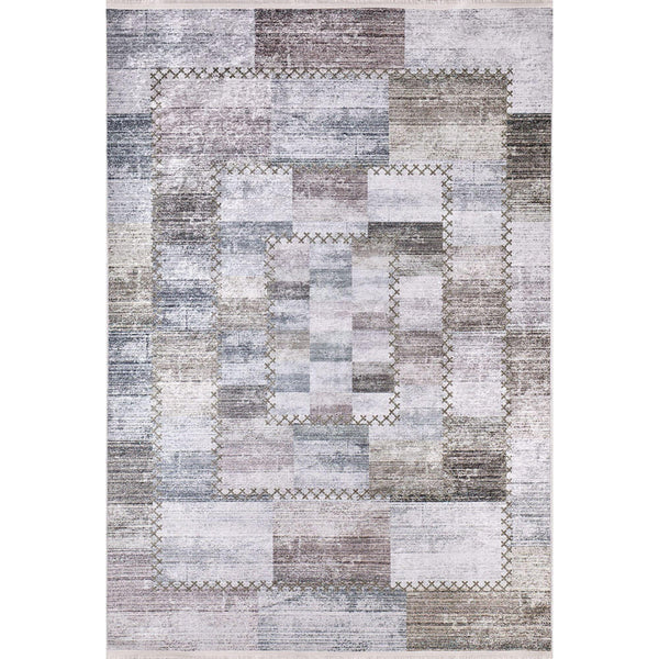 Antrasit Gri Geometrik Modern Halı - Yıkanabilir - Kaymaz Taban - Pati Dostu