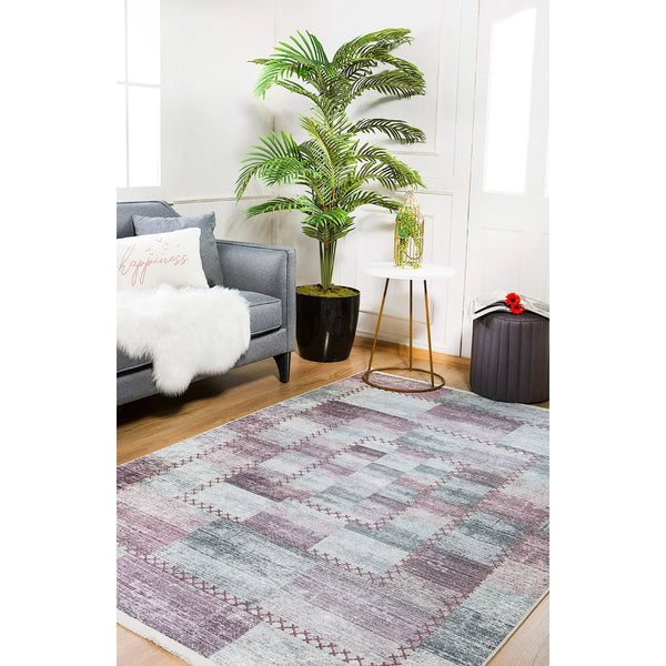 Gri Geometrik Modern Halı - Yıkanabilir - Kaymaz Taban - Pati Dostu