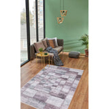 Gray Purple Distressed Geometric Living Room Rug - Polyester