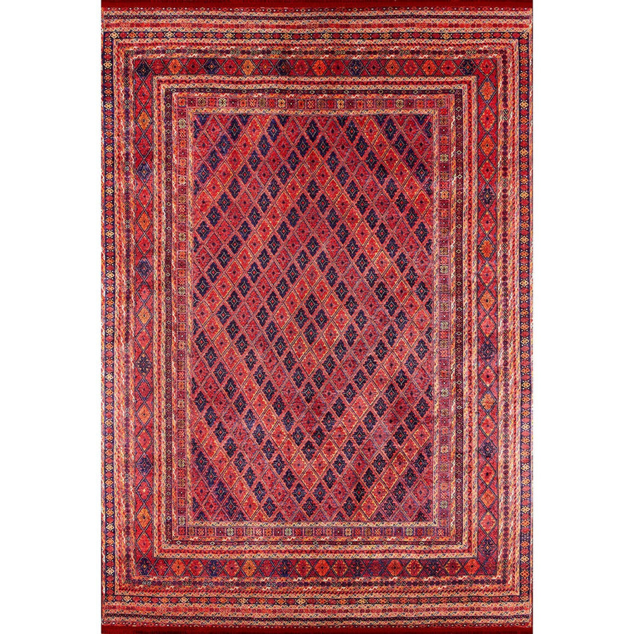 Red Navy Geometric Pattern Digitally Printed Polyester Rug – in the living room