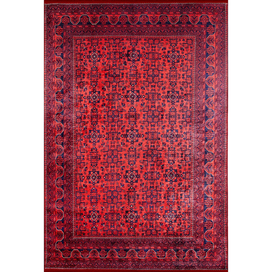 Kırmızı Etnik Desenli Polyester Dekoratif Halı – farklı açı görünümü