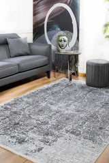 Grey Light Grey Distressed Living Room Rug Paisley - Polyester