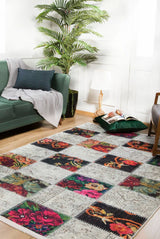 Light Gray Red Bohemian Patchwork Living Room Rug - Polyester Digital Print