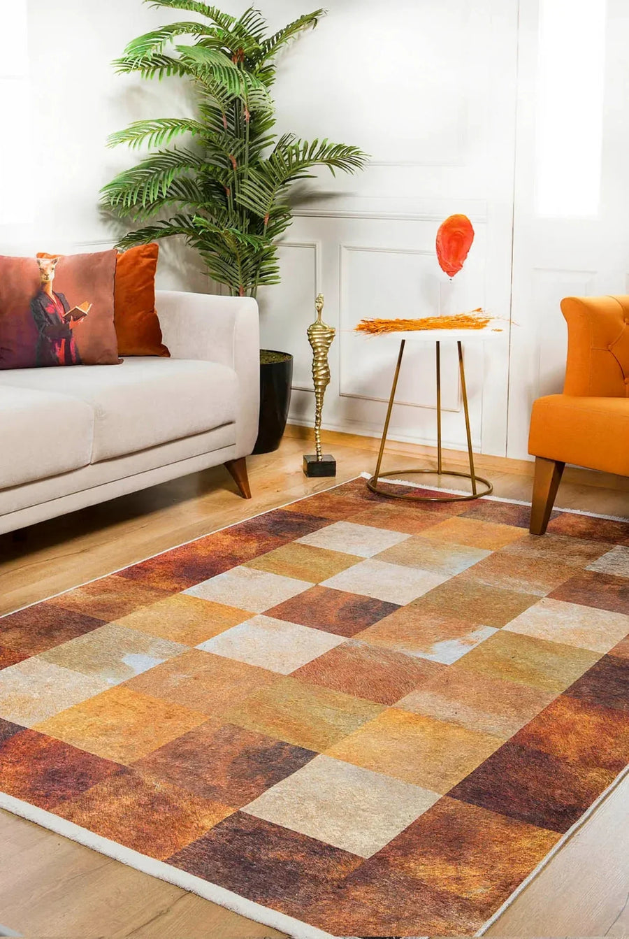 Modern Patchwork Halı - Yıkanabilir - Kaymaz Taban - Pati Dostu