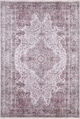 Light Purple Purple Distressed Medallion Living Room Rug - Polyester Machine Woven