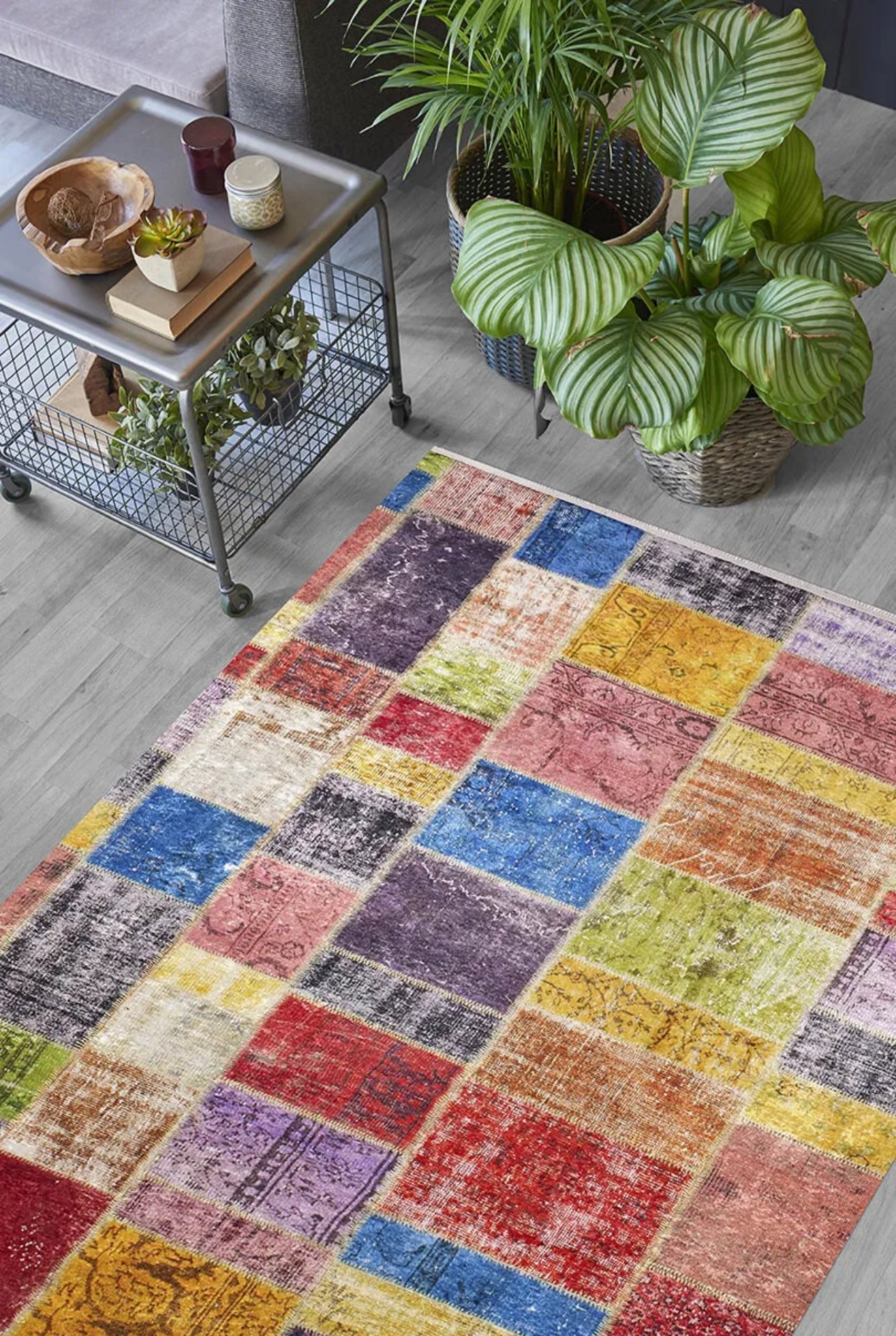 Zeeland Pembe Patchwork Dijital Baskı Halı Halınet