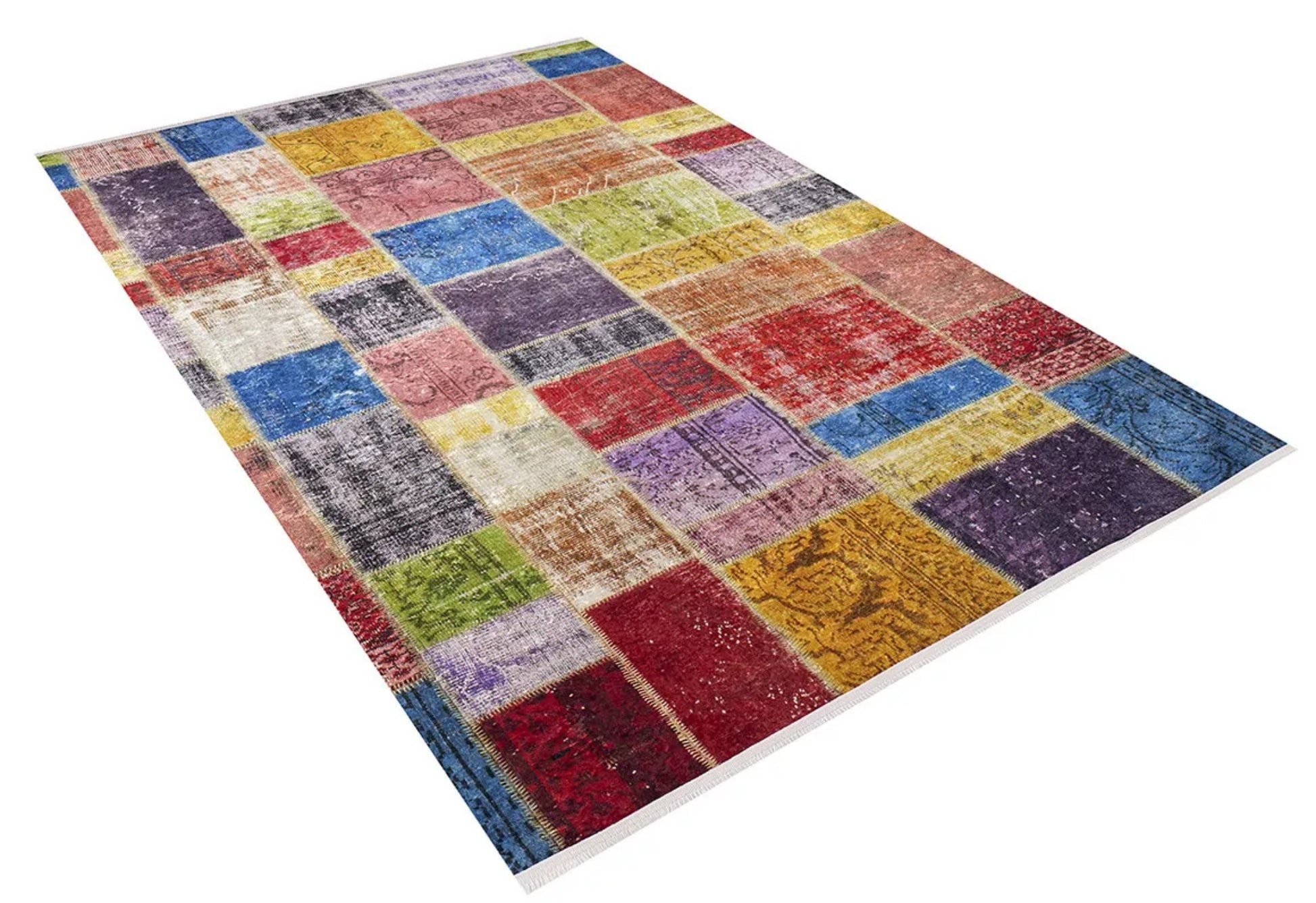 Zeeland Pembe Patchwork Dijital Baskı Halı Halınet