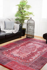 Burgundy Red Distressed Bedroom Rug - Polyester