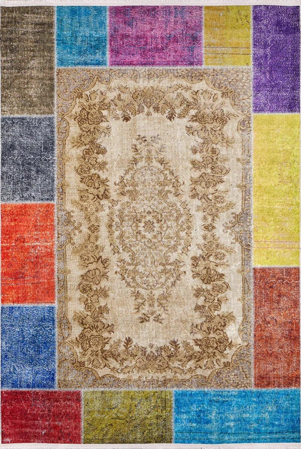 Bej Krem Klasik Modern Halı - Yıkanabilir - Kaymaz Taban - Pati Dostu