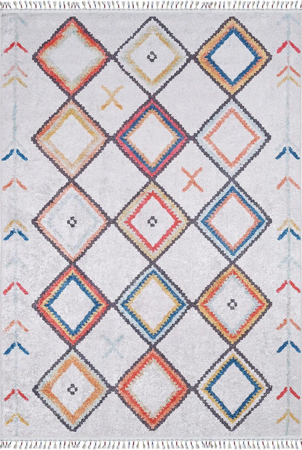 Kırmızı Baklava Geometrik Halı - Yıkanabilir - Kaymaz Taban - Pati Dostu