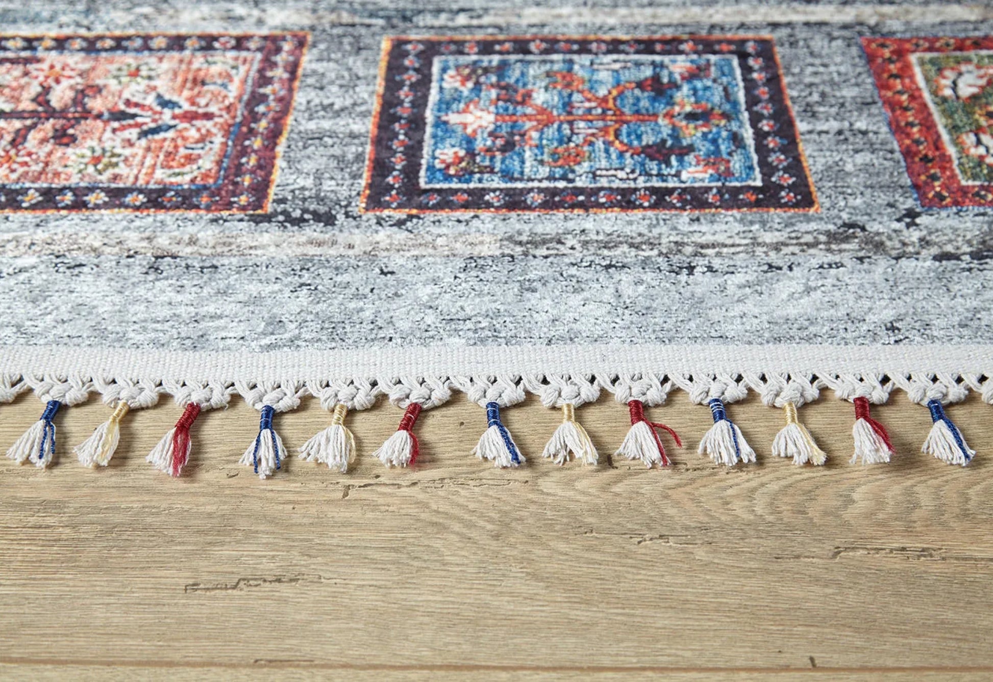 Kowary Gri Geometrik Dijital Baskı Halı Halınet