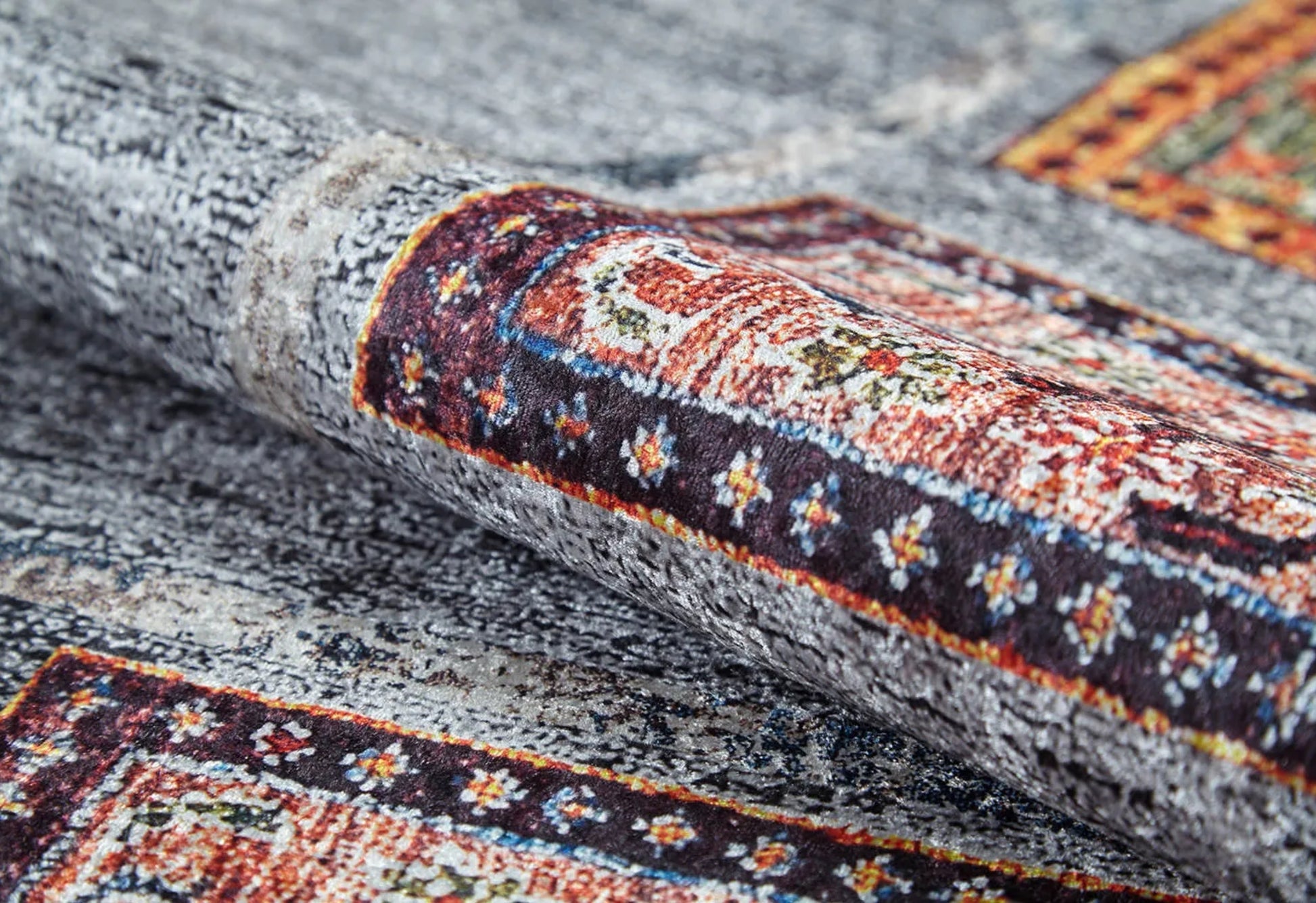 Kowary Gri Geometrik Dijital Baskı Halı Halınet