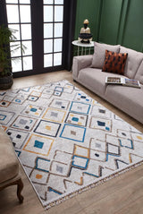 Light Gray Blue Modern Geometric Living Room Rug - Polyester Machine Woven