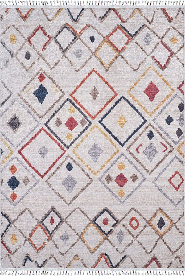 Krem Baklava Geometrik Halı - Yıkanabilir - Kaymaz Taban - Pati Dostu