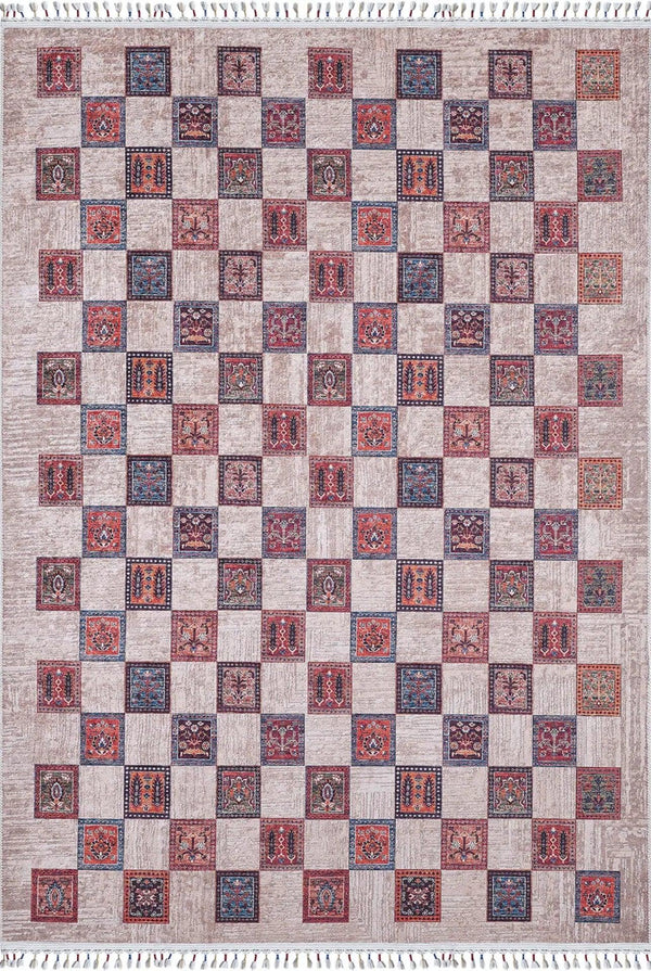 Gri Damalı Geometrik Halı - Yıkanabilir - Kaymaz Taban - Pati Dostu