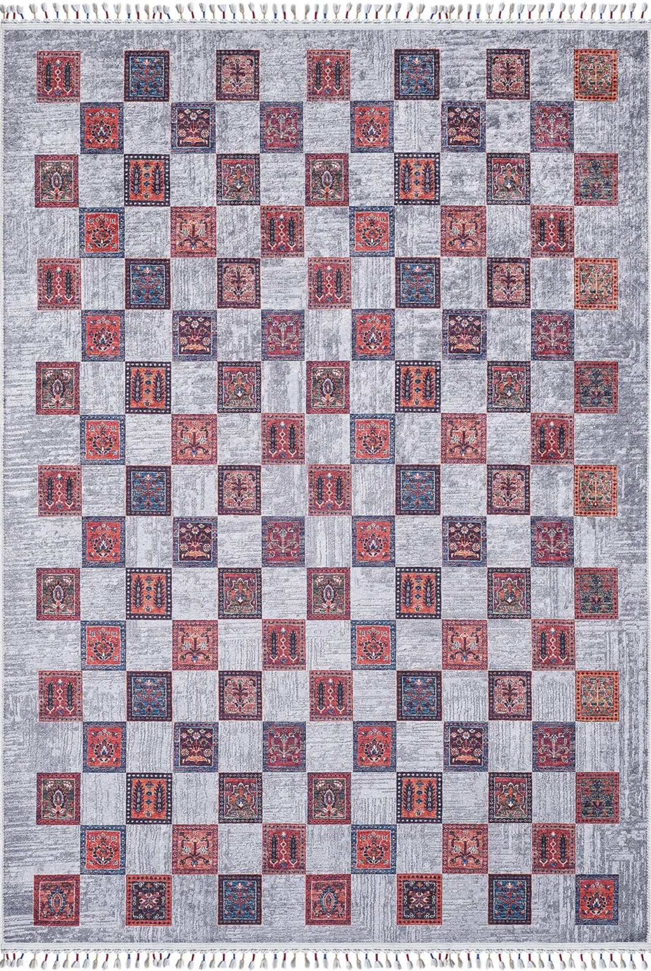 Korfantów Gri Geometrik Dijital Baskı Halı Halınet