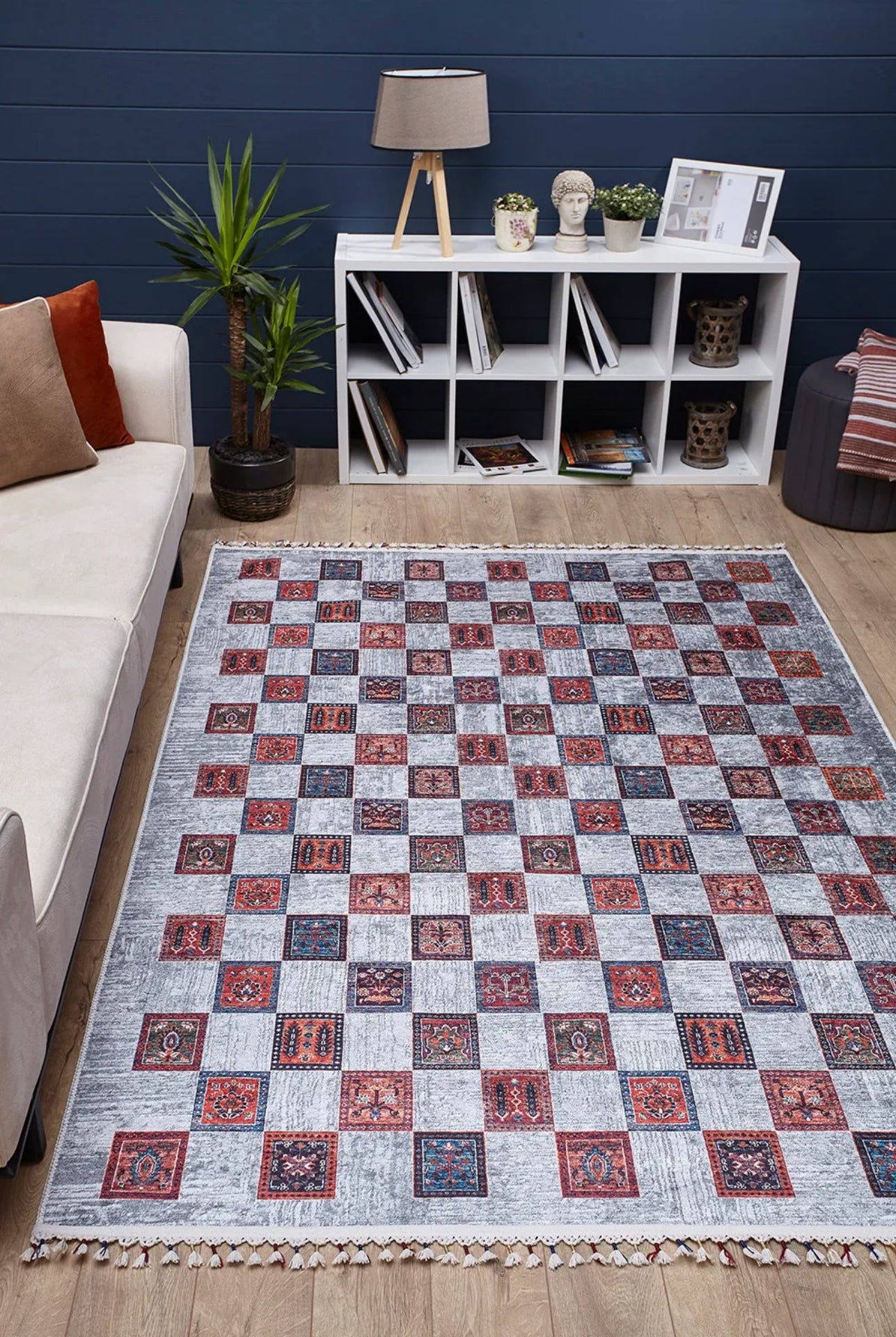 Korfantów Gri Geometrik Dijital Baskı Halı Halınet