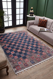 Koprzywnica Lacivert Geometrik Dijital Baskı Halı Halınet