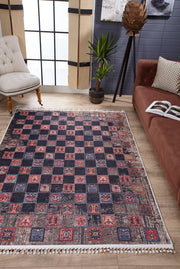 Końskie Kahverengi Geometrik Dijital Baskı Halı Halınet