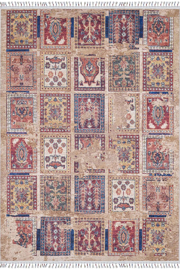Bej Klasik Modern Halı - Yıkanabilir - Kaymaz Taban - Pati Dostu