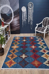 Blue Orange Ethnic Living Room Rug