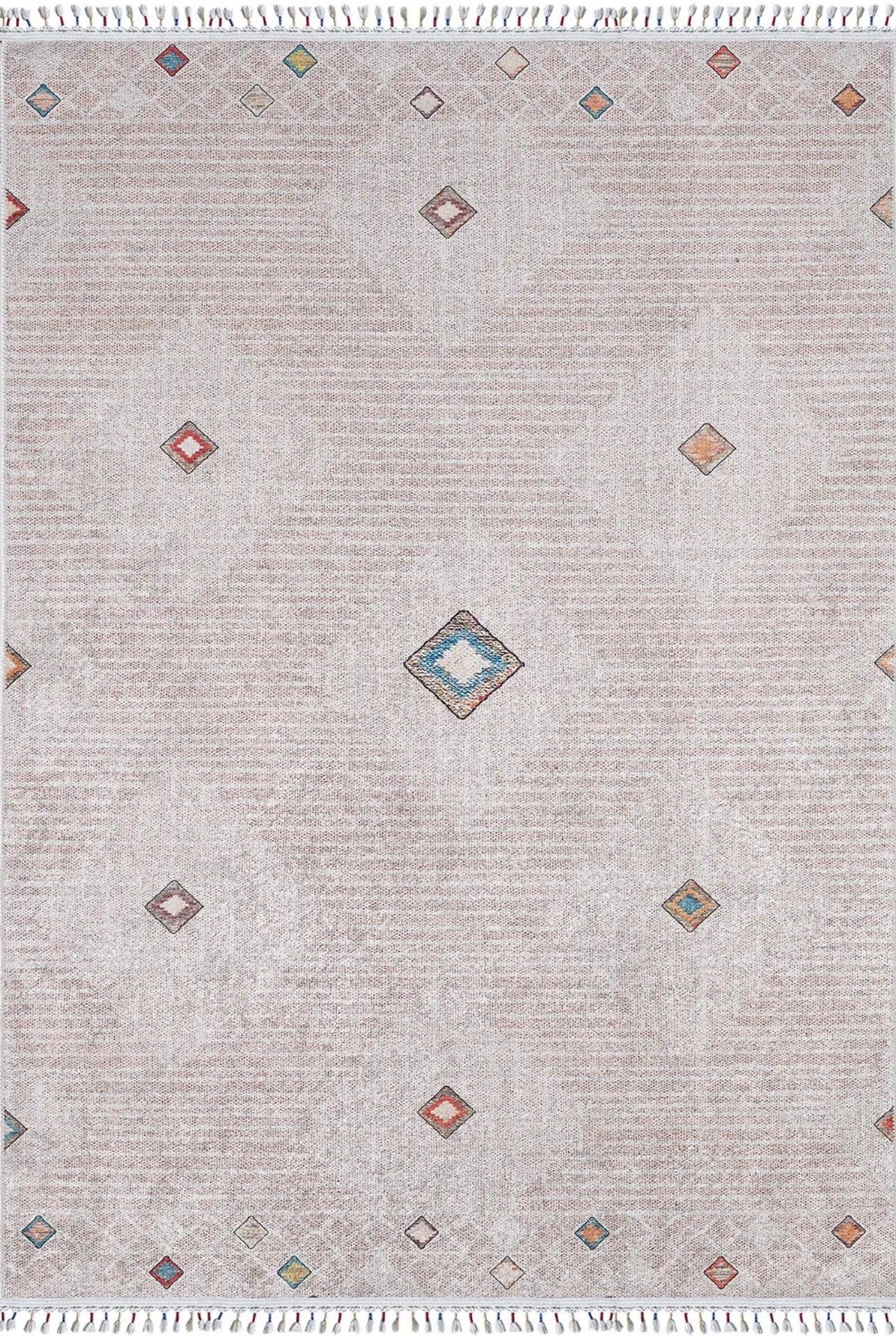 Krem Klasik Minimalist Desenli Halı - Yıkanabilir - Kaymaz Taban - Pati Dostu