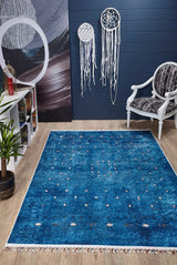 Blue and White Modern Geometric Living Room Rug
