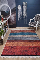 Red Orange Modern Striped Living Room Rug