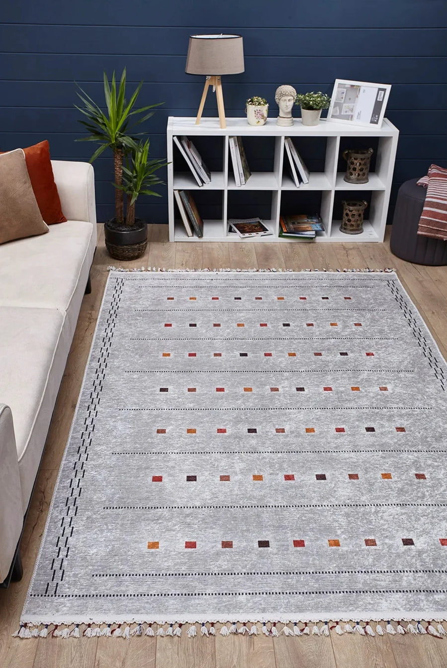Gri Klasik Modern Halı - Yıkanabilir - Kaymaz Taban - Pati Dostu