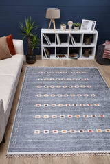 Grey White Modern Geometric Living Room Rug Squares - Polyester