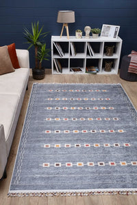 Grey and Orange Geometric Area Rug