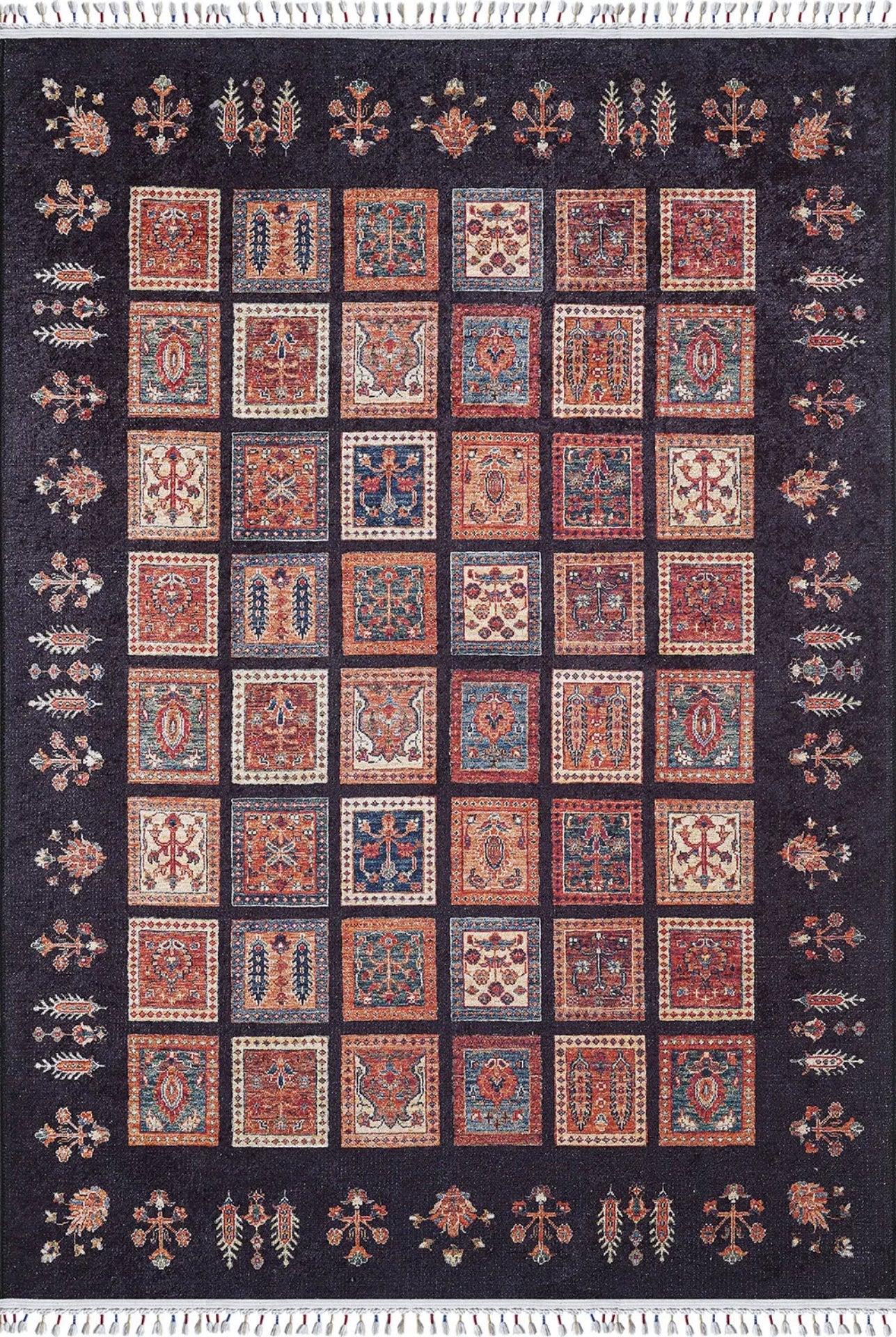 Lobez Siyah Geometrik Dijital Baskı Halı Halınet