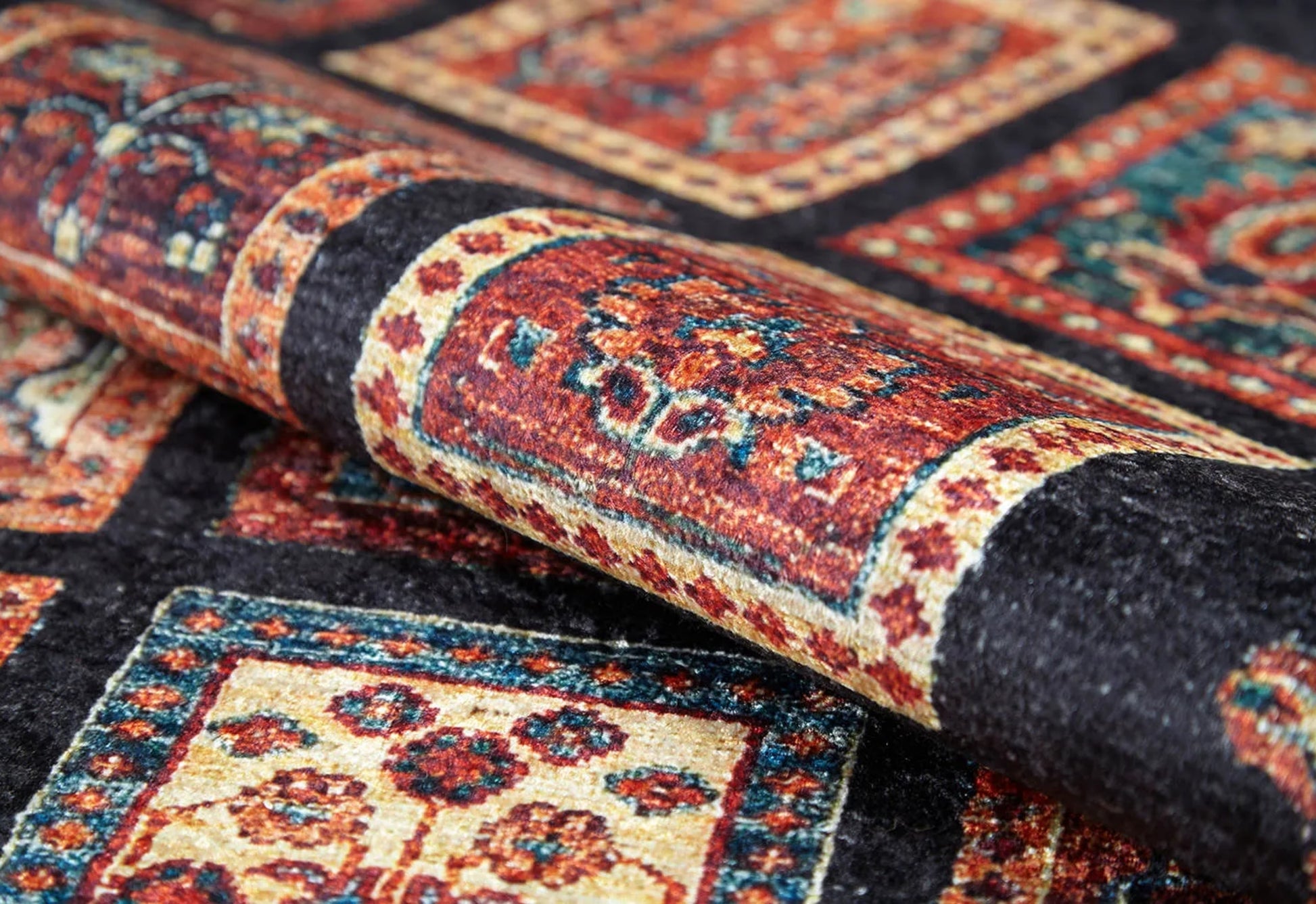 Lobez Siyah Geometrik Dijital Baskı Halı Halınet