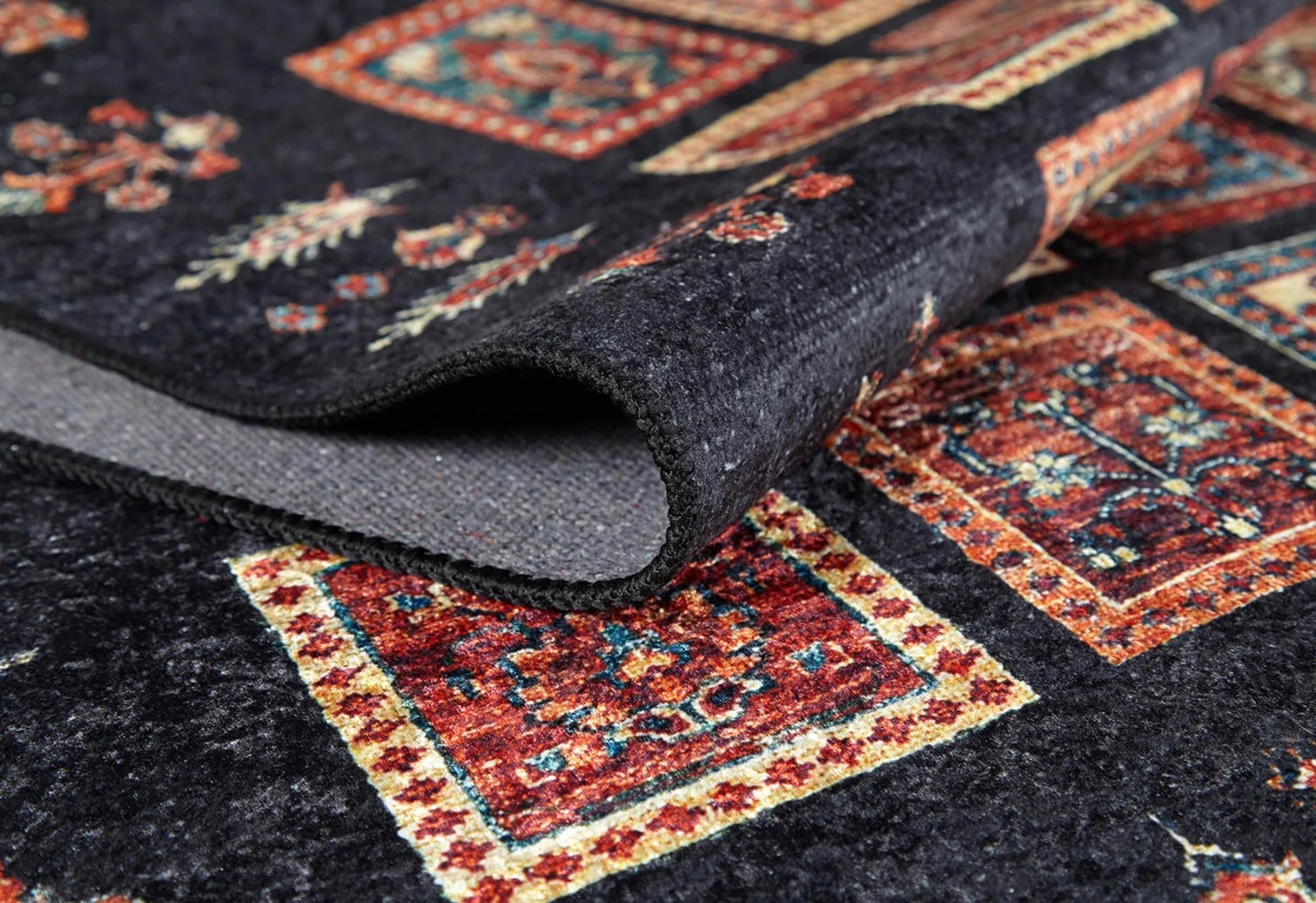 Lobez Siyah Geometrik Dijital Baskı Halı Halınet