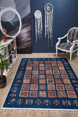 Navy Red Bohemian Living Room Rug - Polyester