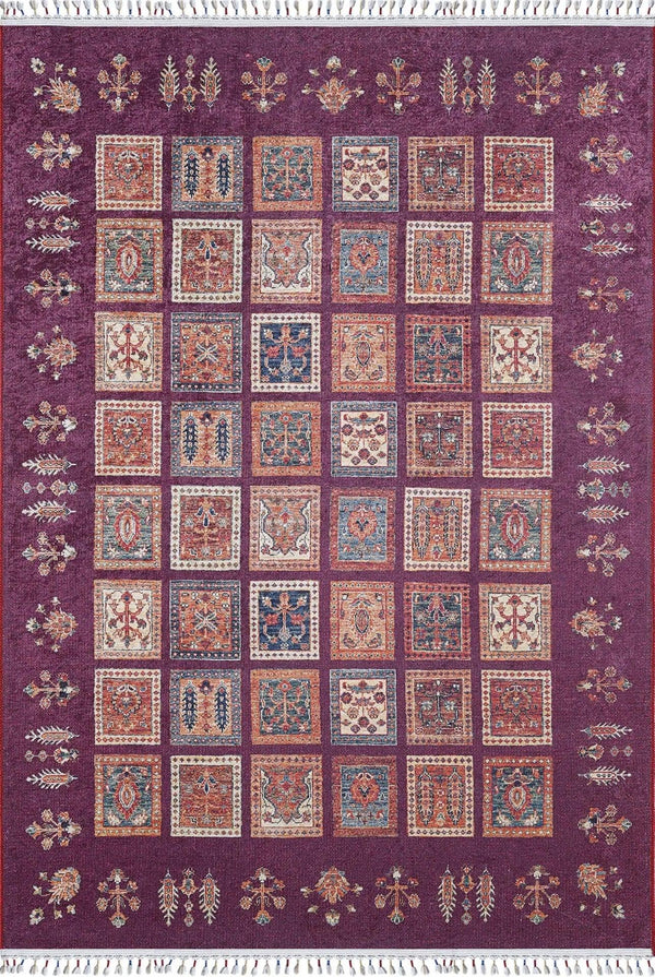 Geometrik Kareli Halı - Yıkanabilir - Kaymaz Taban - Pati Dostu