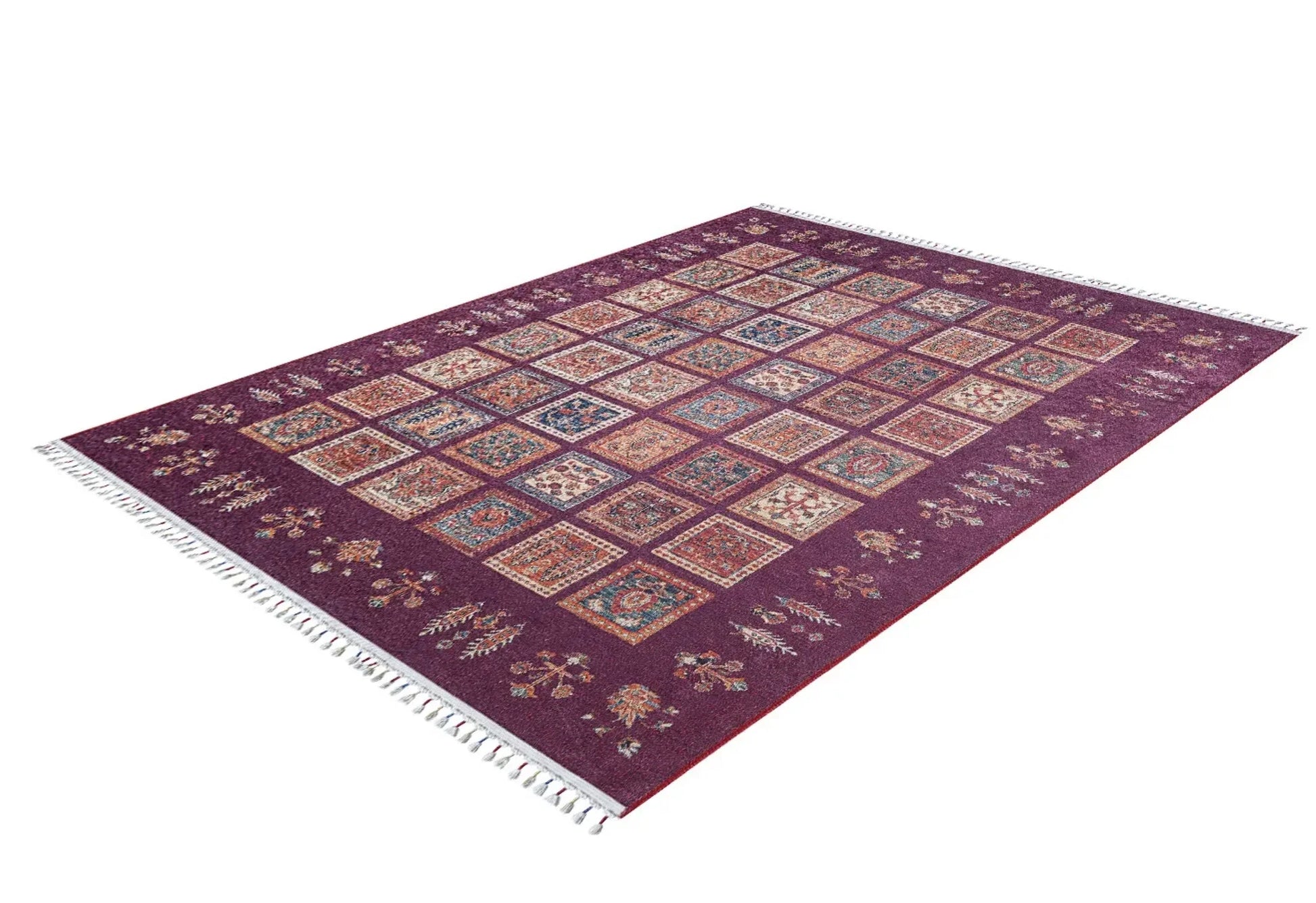 Geometrik Kareli Halı - Yıkanabilir - Kaymaz Taban - Pati Dostu