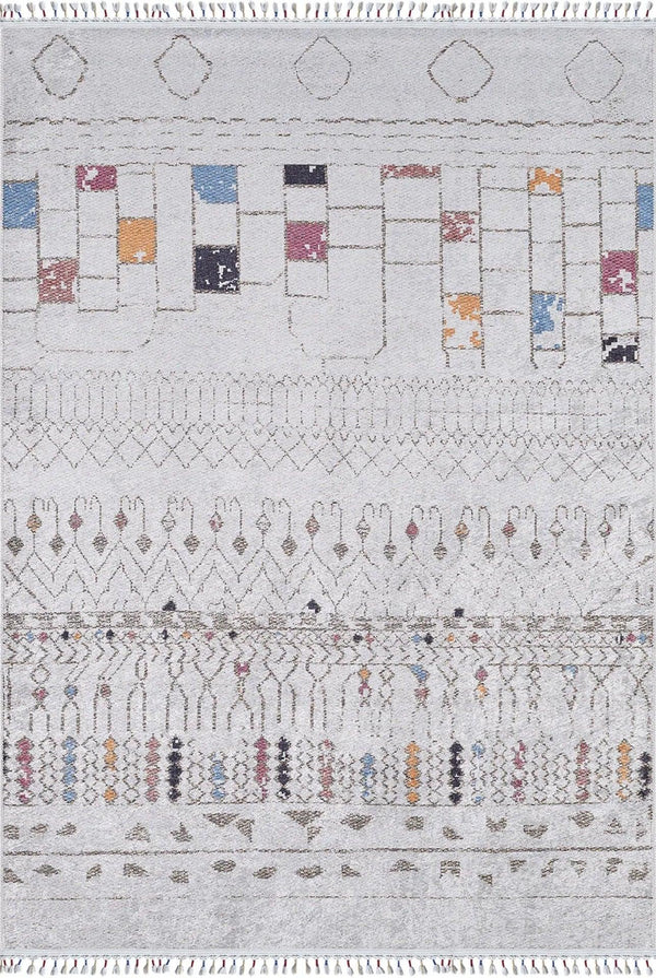 Beyaz Gri Geometrik Modern Halı - Yıkanabilir - Kaymaz Taban - Pati Dostu