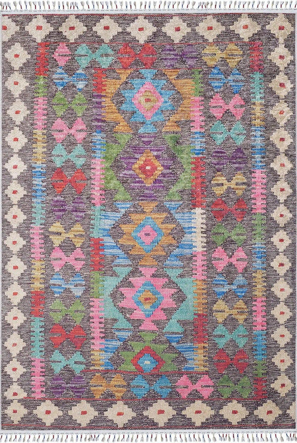 Elmas Desenli Etnik Halı - Yıkanabilir - Kaymaz Taban - Pati Dostu