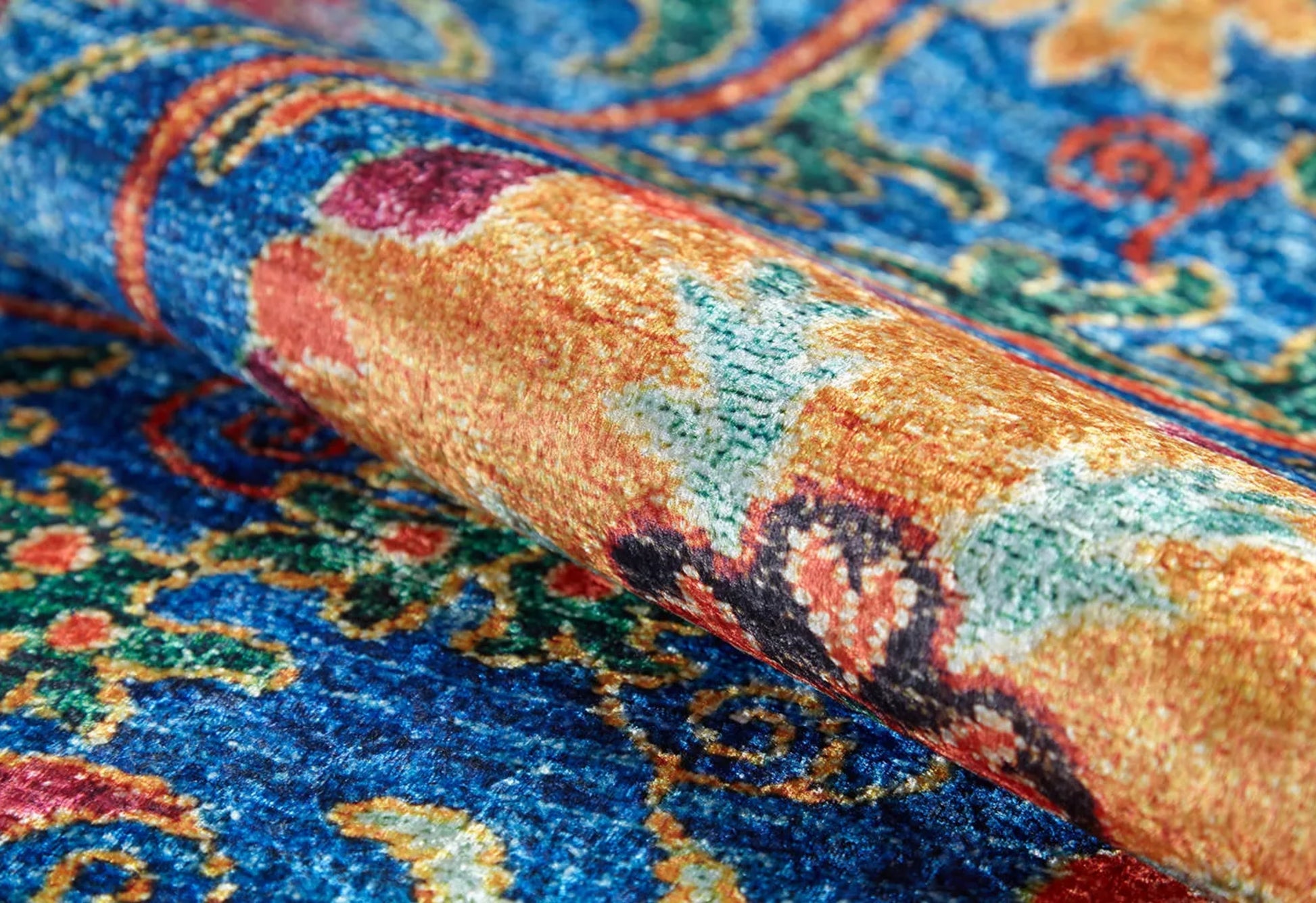 Lomza Mavi Çiçekli Dijital Baskı Halı Halınet