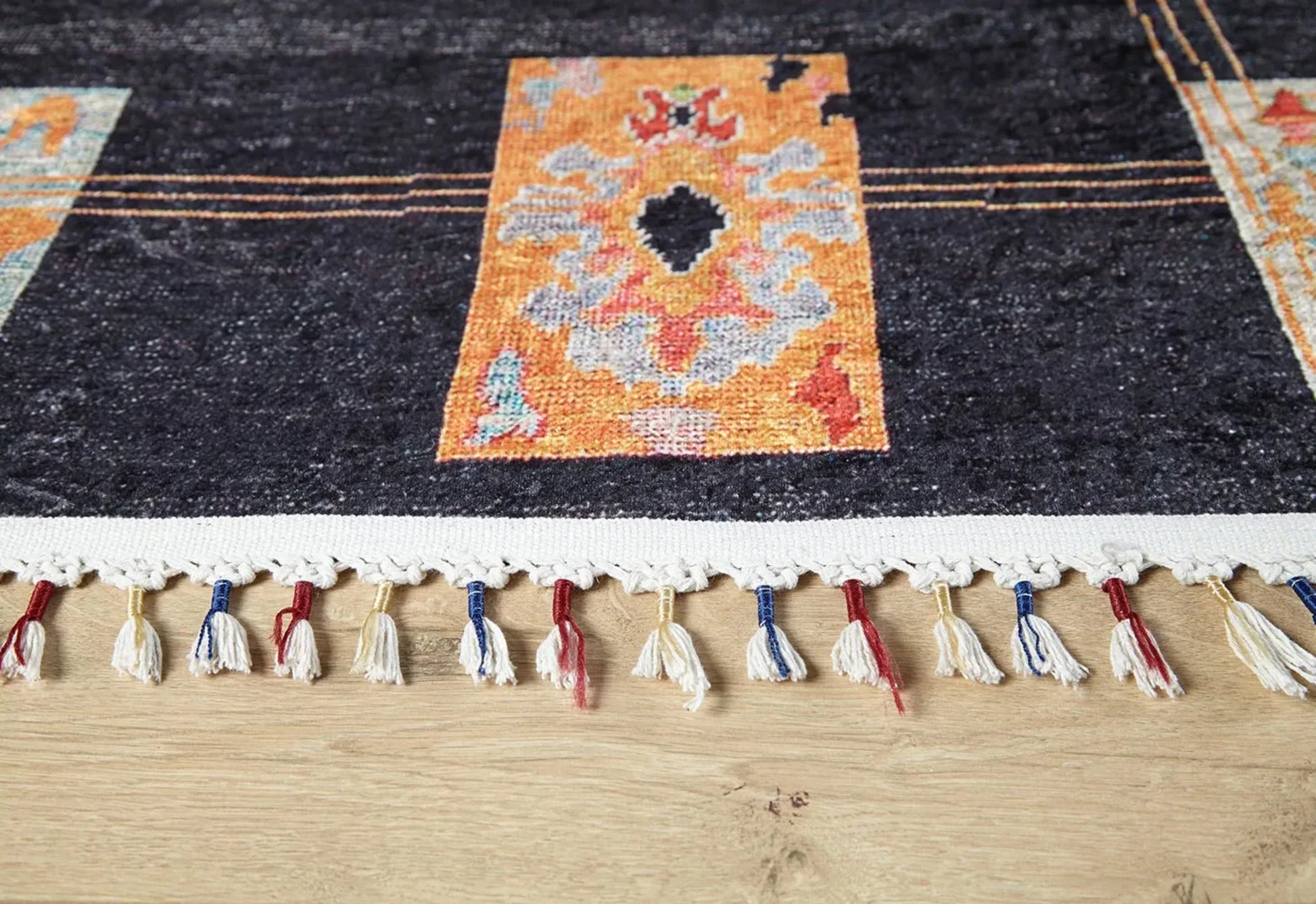 Antrasit Siyah Geometrik Modern Halı - Yıkanabilir - Kaymaz Taban - Pati Dostu