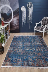 Blue Gray Distressed Living Room Rug Abstract - Polyester