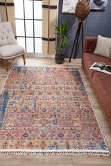 Mustard Yellow Blue Distressed Kitchen Rug - Polyester Digital Print