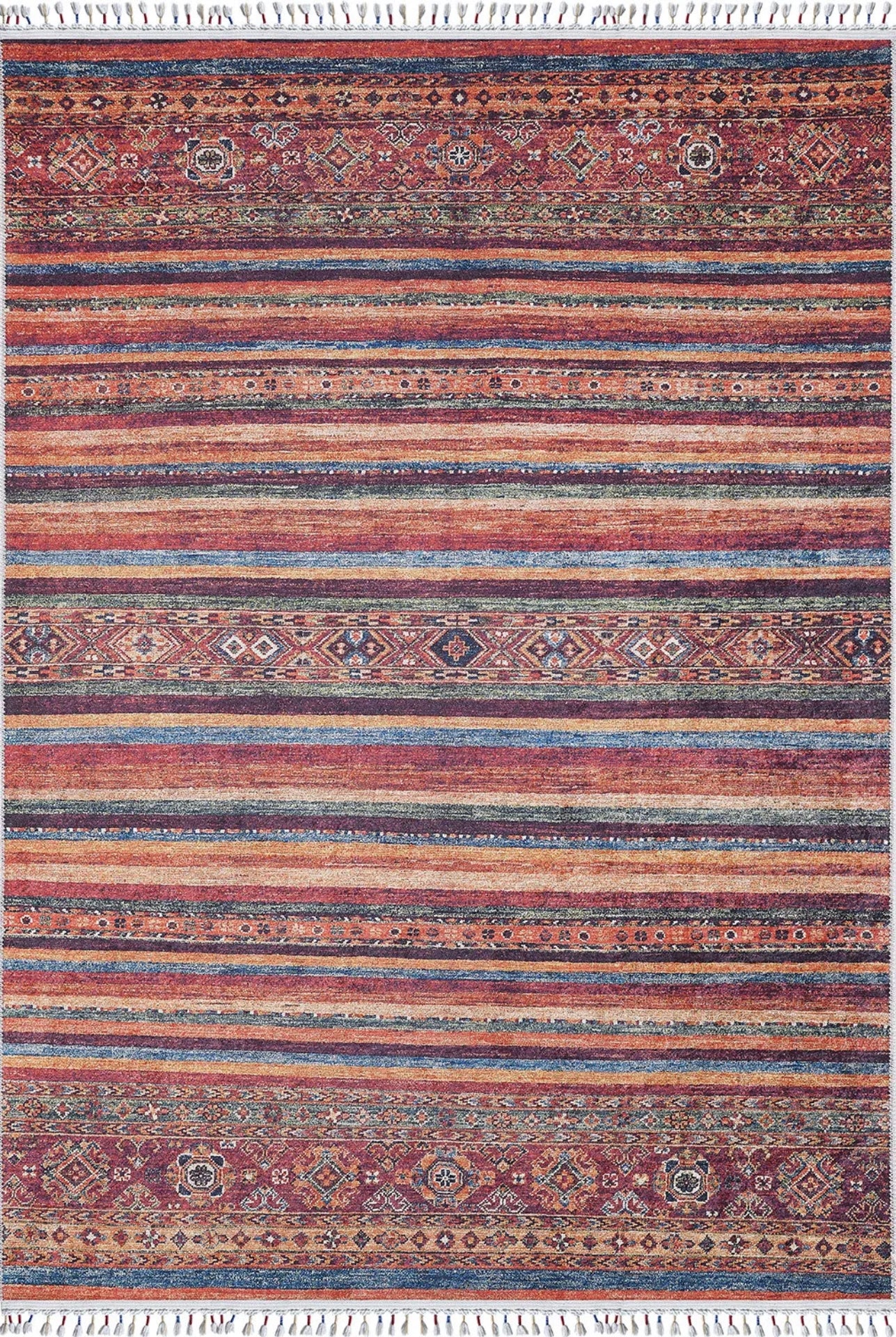 Miechow Kırmızı Çizgili Dijital Baskı Halı Halınet